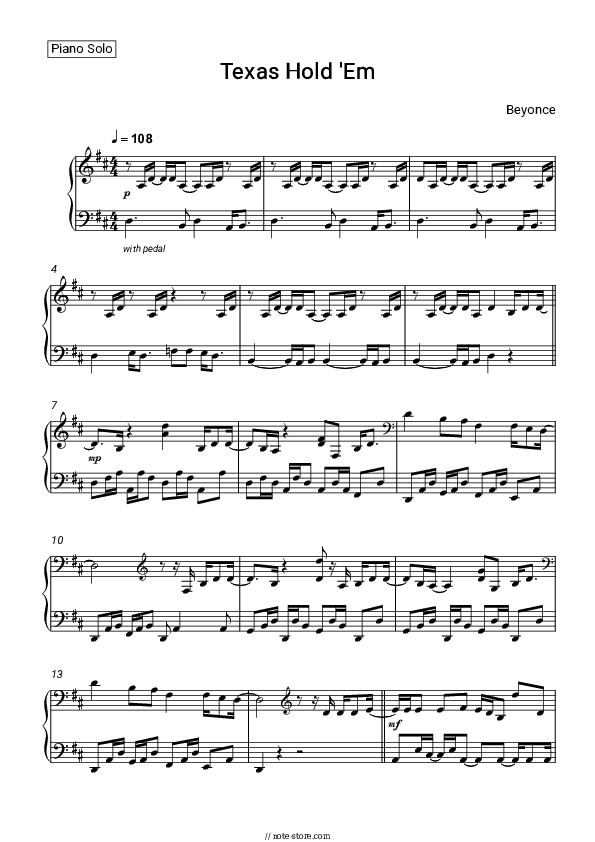 Texas Hold 'Em - Beyonce Piano Sheet Music - Piano.Solo