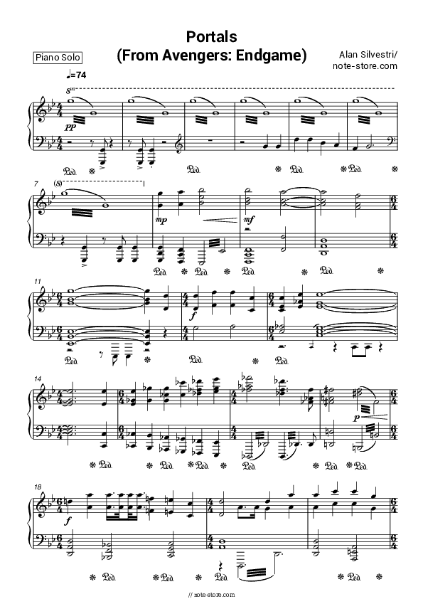 Portals (From Avengers: Endgame) - Alan Silvestri Piano Sheet Music - Piano.Solo