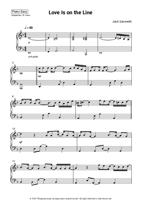 Love Is on the Line - Jack Savoretti Piano Sheet Music Easy - Piano.Easy