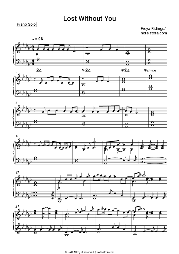 Lost Without You - Freya Ridings Piano Sheet Music - Piano.Solo