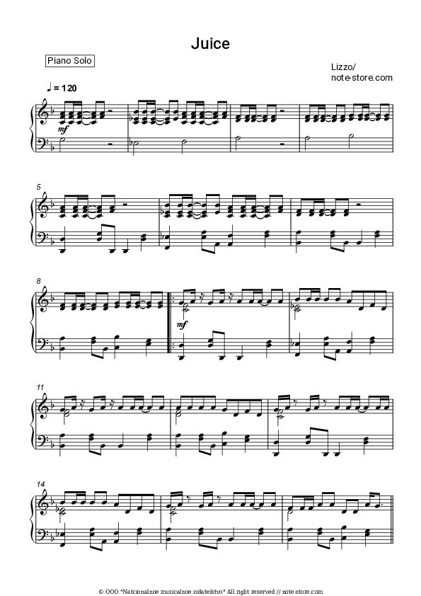 Juice - Lizzo Piano Sheet Music - Piano.Solo