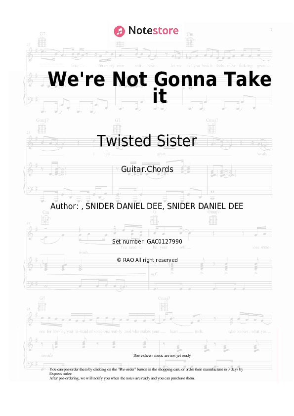 We're Not Gonna Take it - Twisted Sister Chords - Guitar.Chords