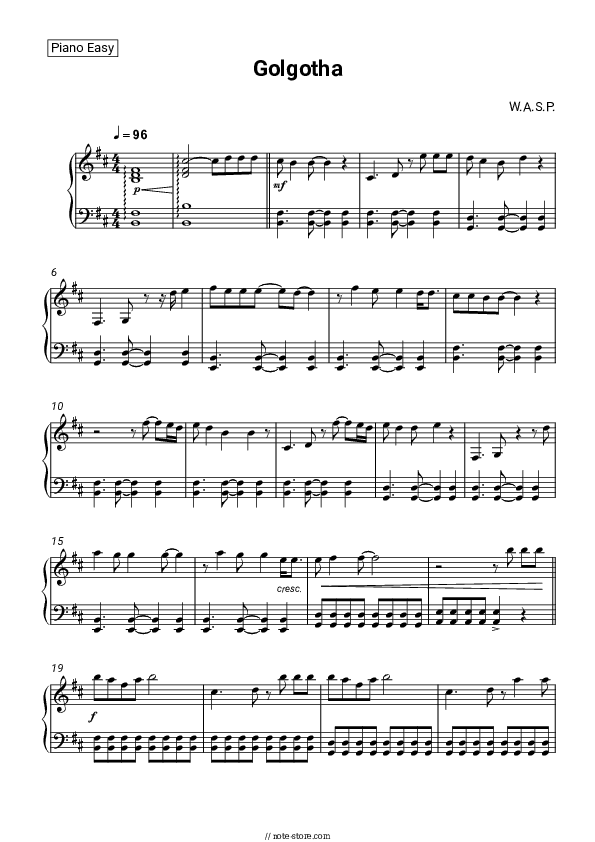 Golgotha - W.A.S.P. Piano Sheet Music Easy - Piano.Easy