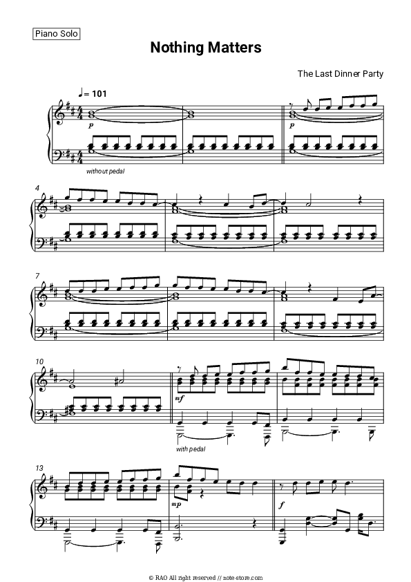 Nothing Matters - The Last Dinner Party Piano Sheet Music - Piano.Solo