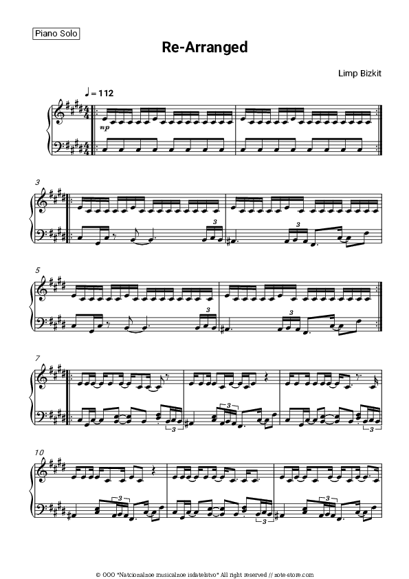 Re-Arranged - Limp Bizkit Piano Sheet Music - Piano.Solo