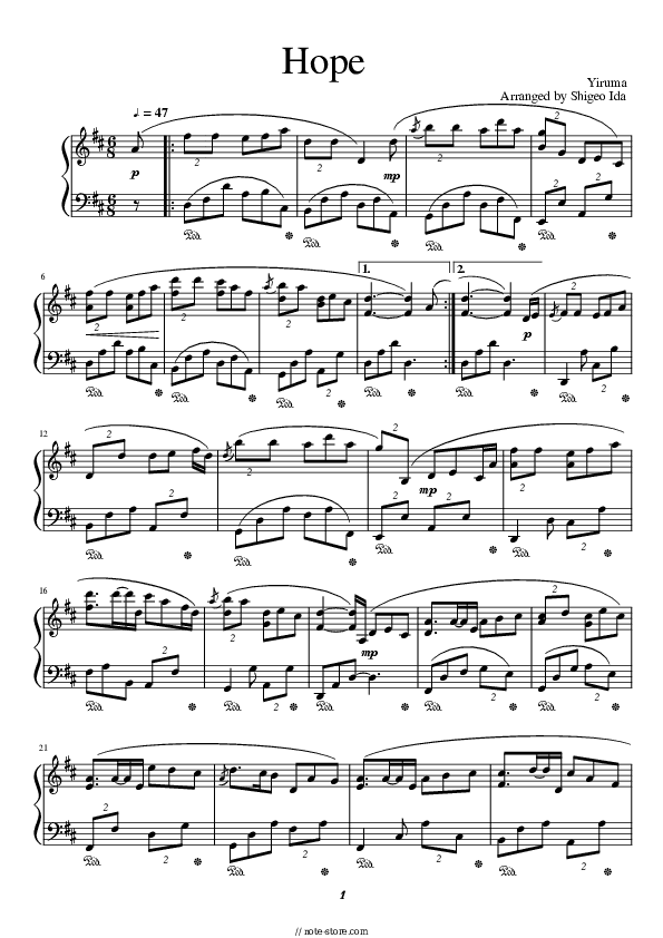 Hope - Yiruma Piano Sheet Music - Piano.Solo