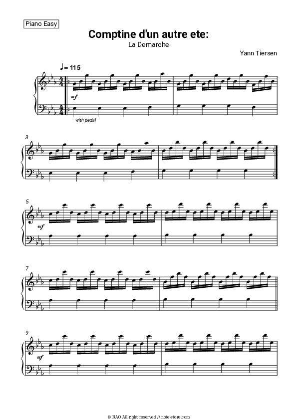 Comptine d'un autre ete: La Demarche - Yann Tiersen Piano Sheet Music Easy - Piano.Easy