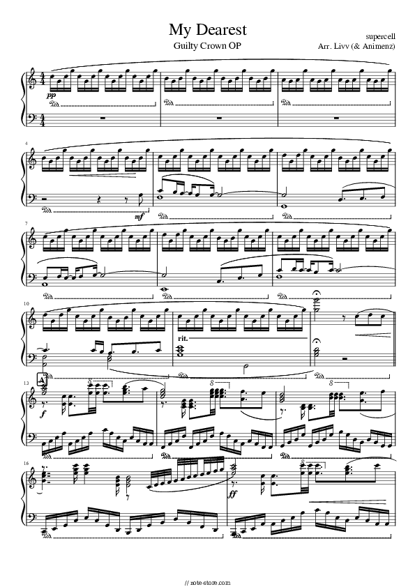 My Dearest (Guilty Crown) - Supercell Piano Sheet Music - Piano.Solo