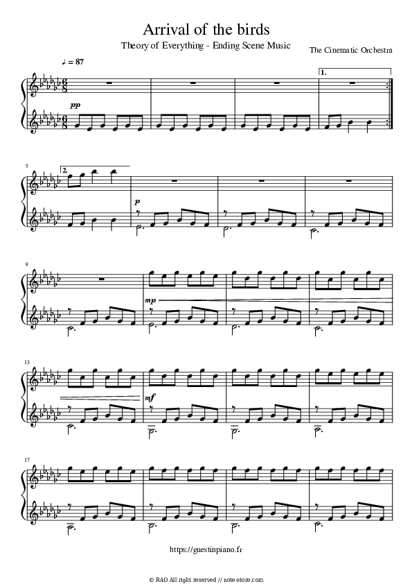 Arrival of The Birds - The Cinematic Orchestra Piano Sheet Music - Piano.Solo