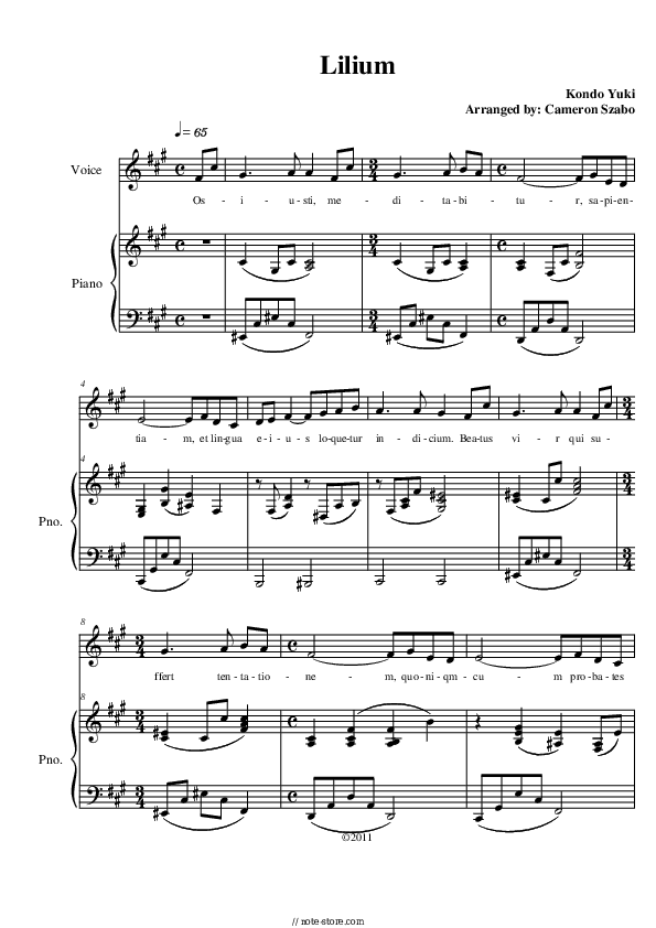 Elfen Lied - Lilium Piano Sheet Music with the Voice part - Piano&Vocal