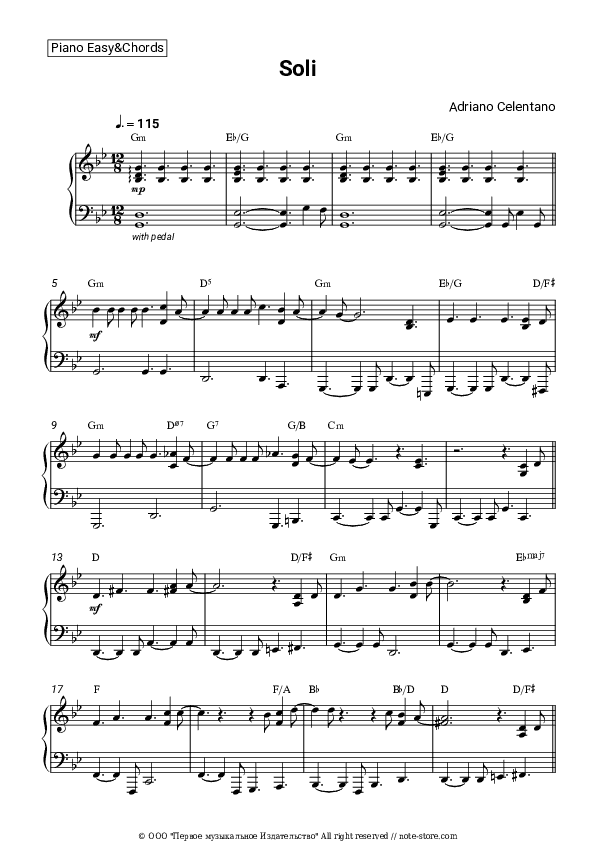 Soli - Adriano Celentano Sheet Music Easy and Chords - Piano.Easy&Chords