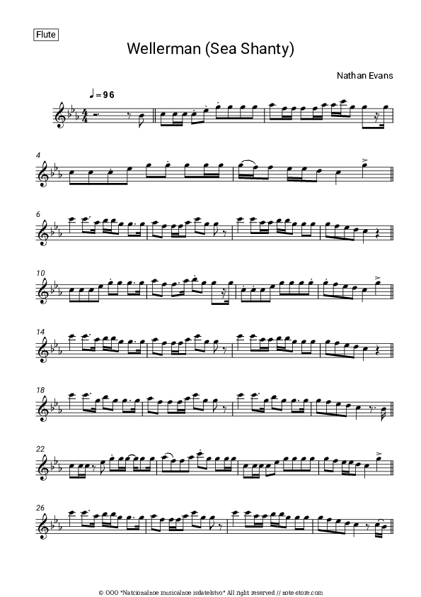 Wellerman (Sea Shanty) - Nathan Evans Flute Sheet Music - Flute