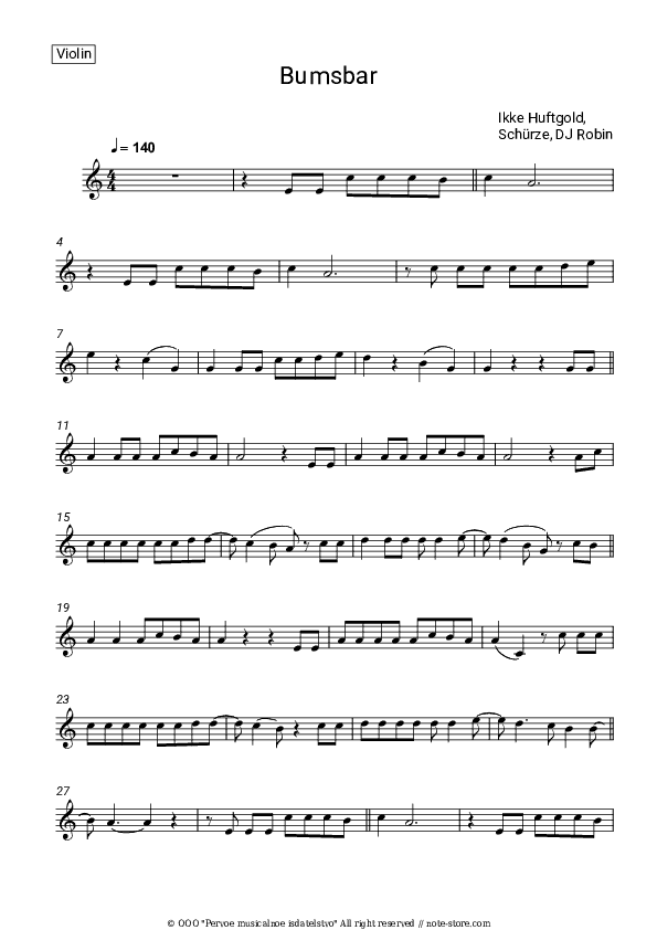 Bumsbar - Ikke Huftgold, Schürze, DJ Robin Violin Sheet Music - Violin