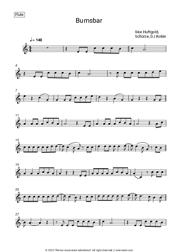 Bumsbar - Ikke Huftgold, Schürze, DJ Robin Flute Sheet Music - Flute