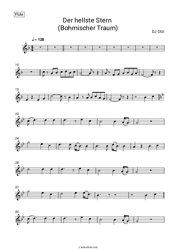 Der hellste Stern (Bohmischer Traum) - DJ Ötzi Flute Sheet Music - Flute