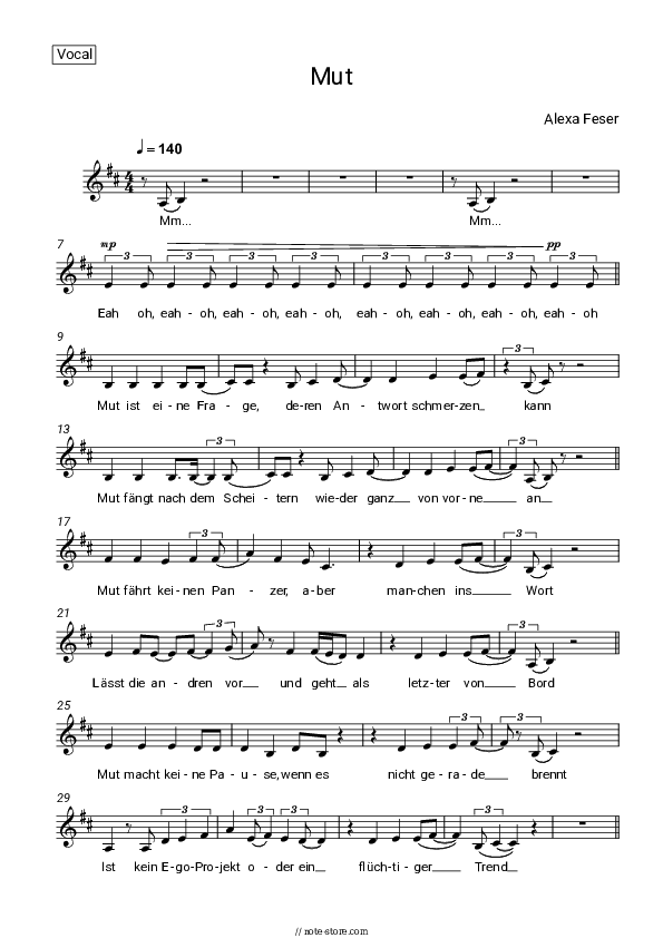 Mut - Alexa Feser Vocal Sheet Music - Vocal