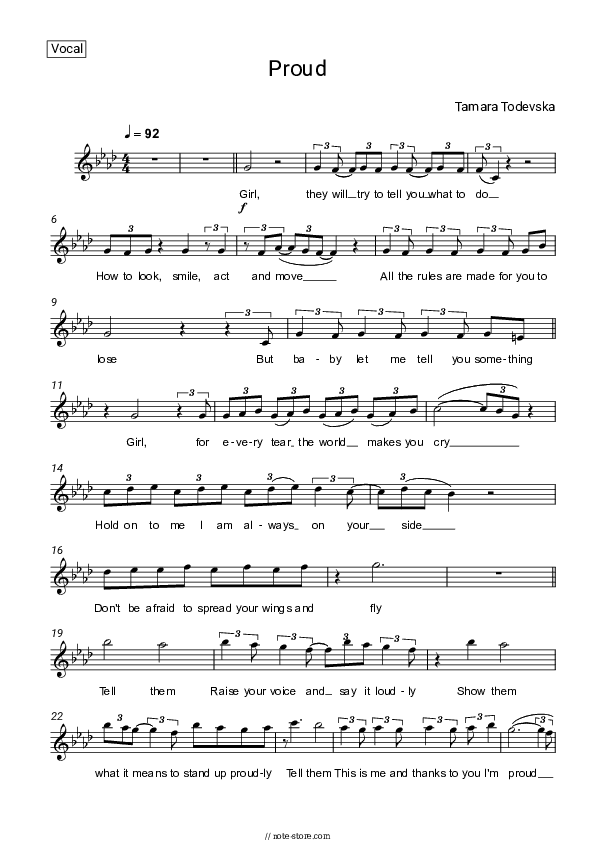 Proud - Tamara Todevska Vocal Sheet Music - Vocal