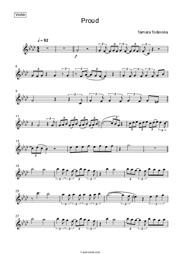 Proud - Tamara Todevska Violin Sheet Music - Violin