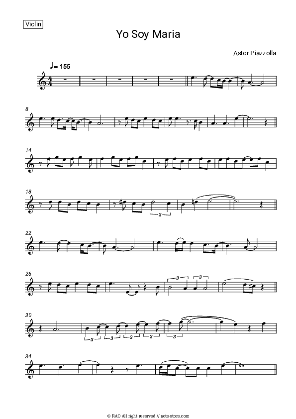 Yo soy Maria - Astor Piazzolla Violin Sheet Music - Violin