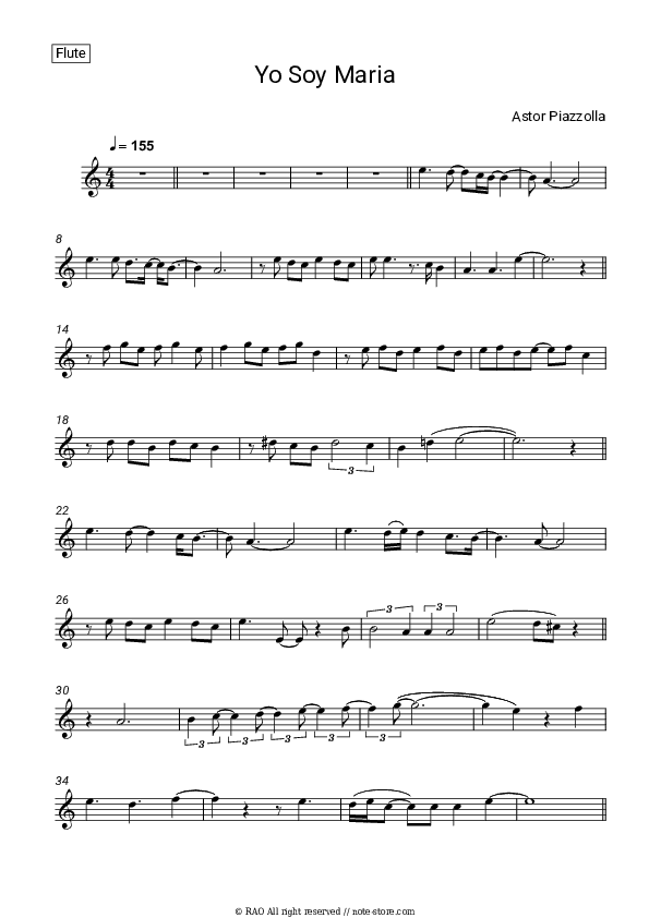 Yo soy Maria - Astor Piazzolla Flute Sheet Music - Flute