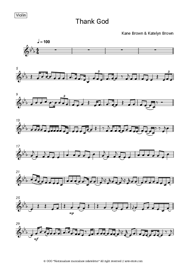 Thank God - Kane Brown, Katelyn Brown Violin Sheet Music - Violin