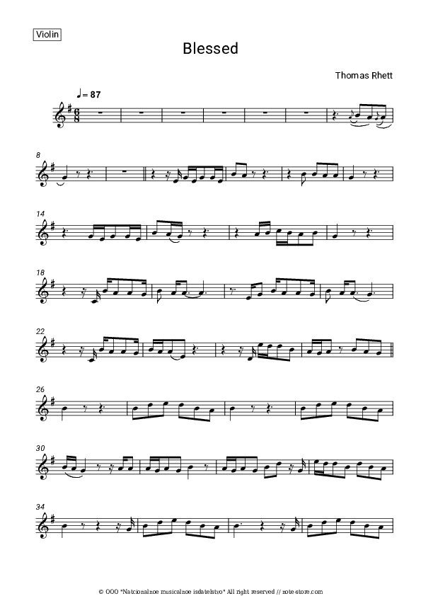 Blessed - Thomas Rhett Violin Sheet Music - Violin