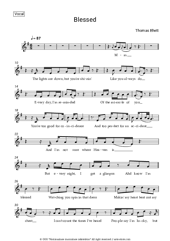 Blessed - Thomas Rhett Vocal Sheet Music - Vocal