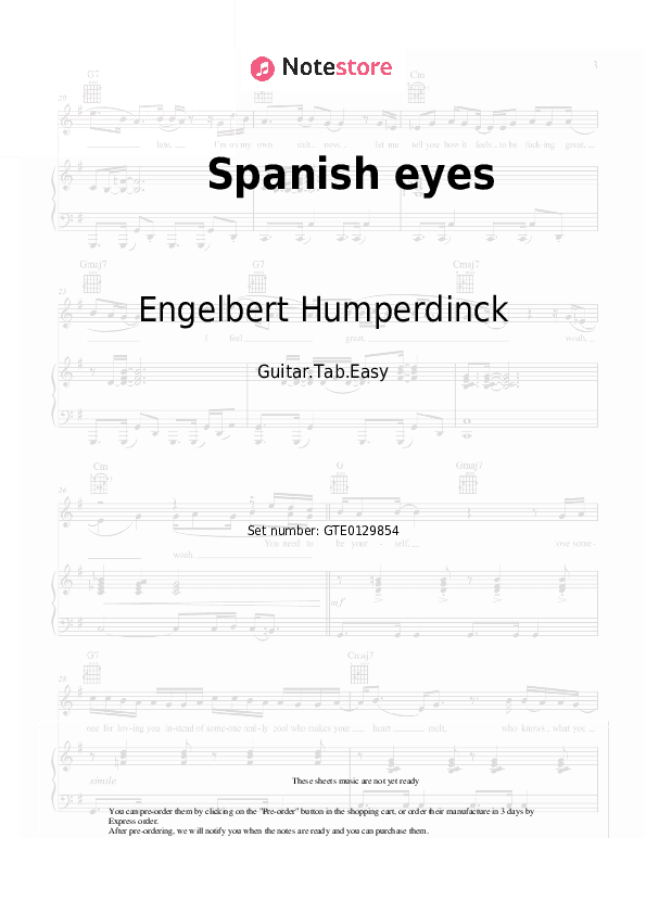 Spanish eyes - Engelbert Humperdinck Tabs Easy - Guitar.Tab.Easy