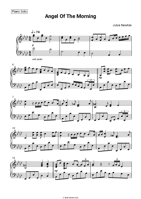 Angel Of The Morning - Juice Newton Piano Sheet Music - Piano.Solo