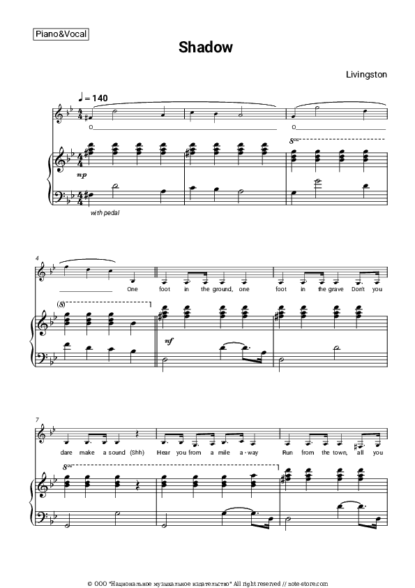 Shadow - Livingston Piano Sheet Music with the Voice part - Piano&Vocal