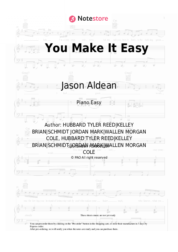 You Make It Easy - Jason Aldean Piano Sheet Music Easy - Piano.Easy