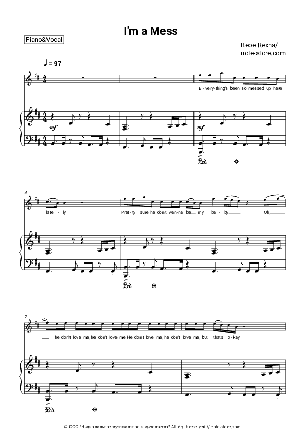 I'm a Mess - Bebe Rexha Piano Sheet Music with the Voice part - Piano&Vocal