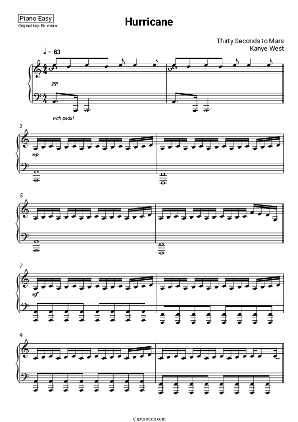 Hurricane - Thirty Seconds to Mars, Kanye West Piano Sheet Music Easy - Piano.Easy