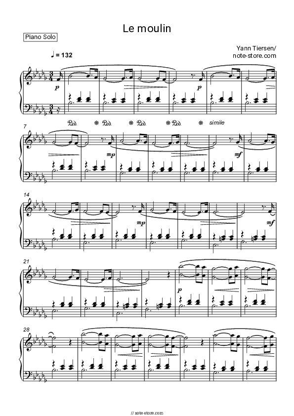 Le Moulin - Yann Tiersen Piano Sheet Music - Piano.Solo