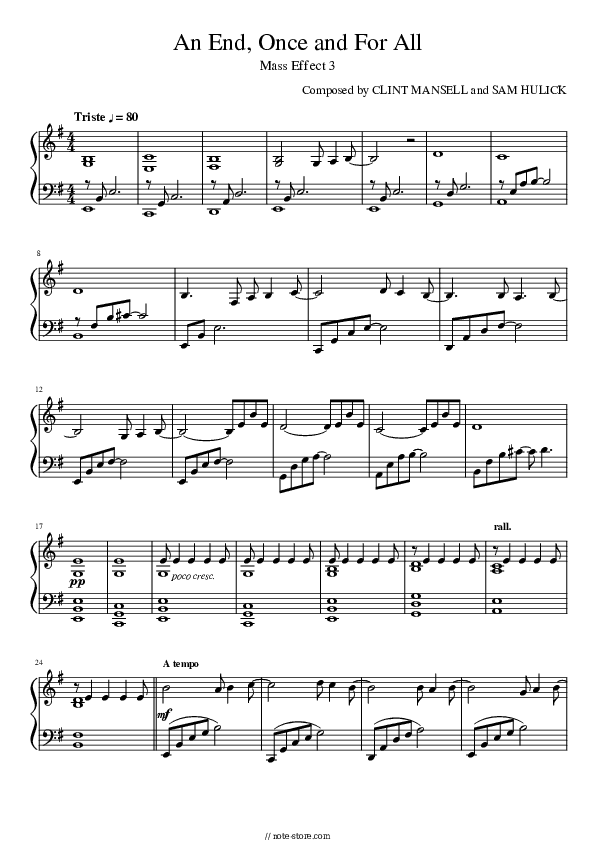 An End, Once and For All (OST Mass Effect 3) - Sam Hulick, Clint Mansell Piano Sheet Music - Piano.Solo