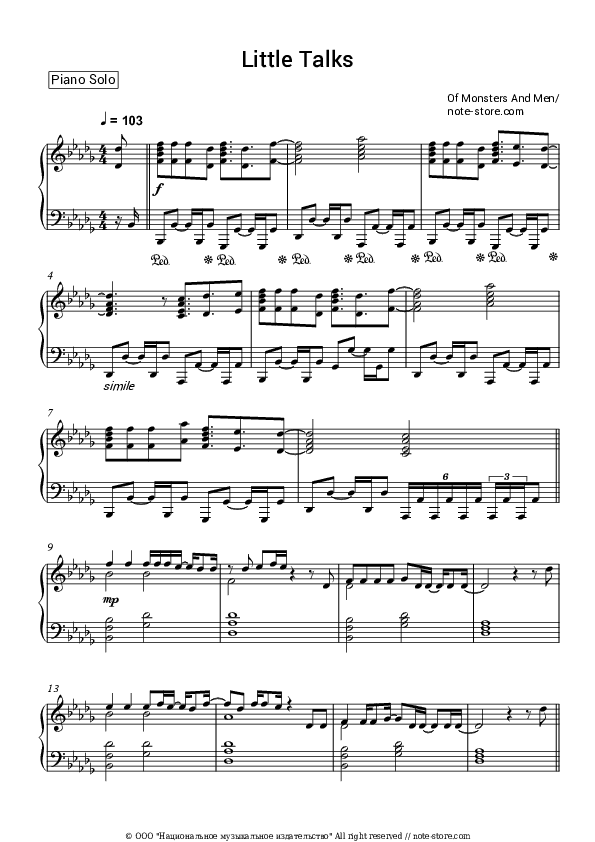 Little Talks - Of Monsters And Men Piano Sheet Music - Piano.Solo