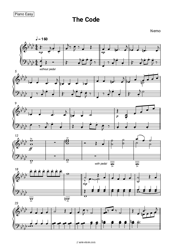 The Code - Nemo Piano Sheet Music Easy - Piano.Easy
