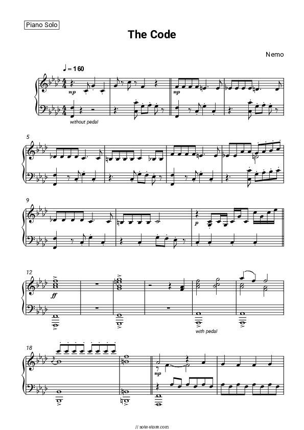 The Code - Nemo Piano Sheet Music - Piano.Solo