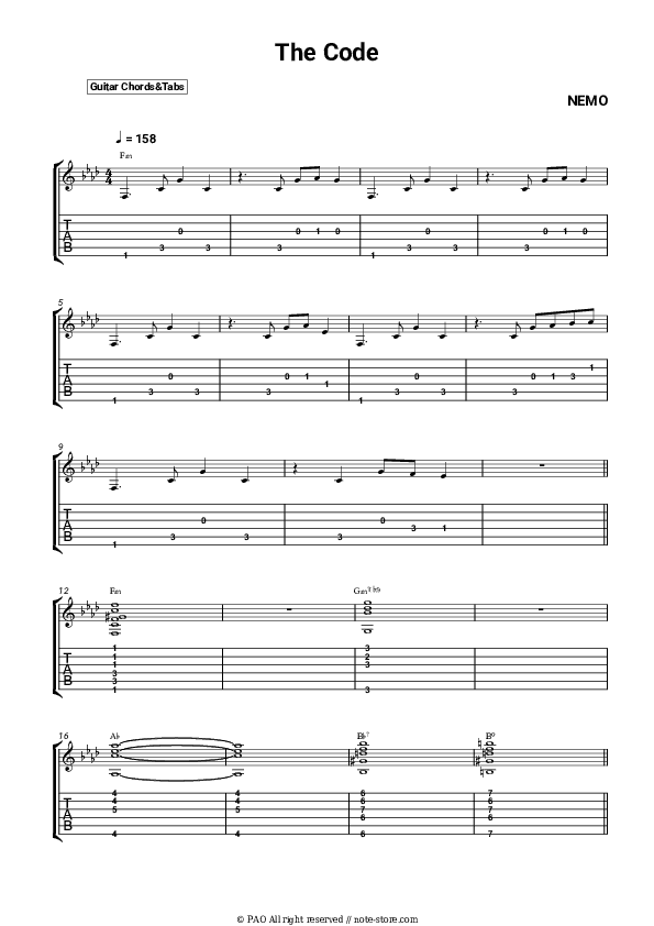 The Code - Nemo Chords and Tabs - Guitar.Chords&Tabs