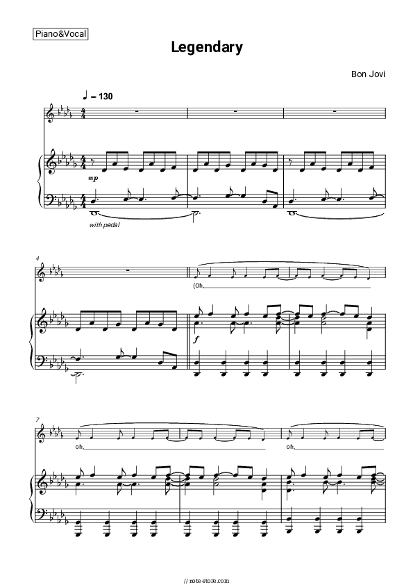 Legendary - Bon Jovi Piano Sheet Music with the Voice part - Piano&Vocal