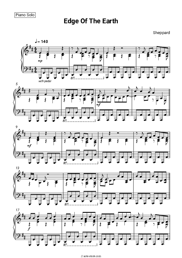 Edge Of The Earth - Sheppard Piano Sheet Music - Piano.Solo