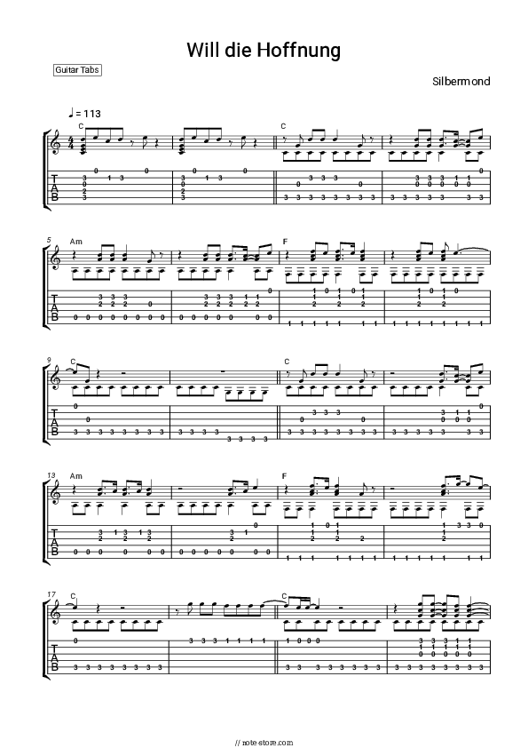 Will die Hoffnung - Silbermond Tabs - Guitar.Tabs