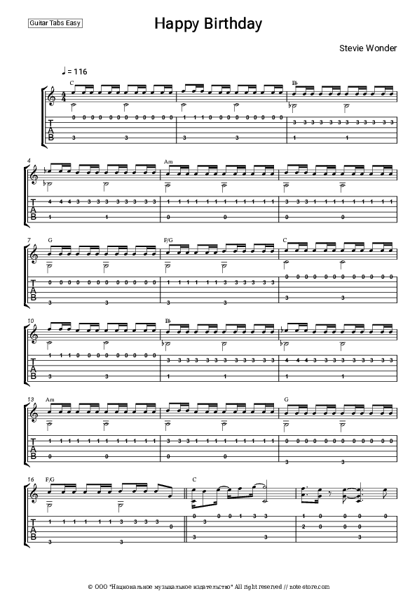 Happy Birthday - Stevie Wonder Tabs Easy - Guitar.Tab.Easy