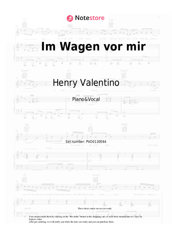 Im Wagen vor mir - Henry Valentino, Daffi Cramer Piano Sheet Music with the Voice part - Piano&Vocal
