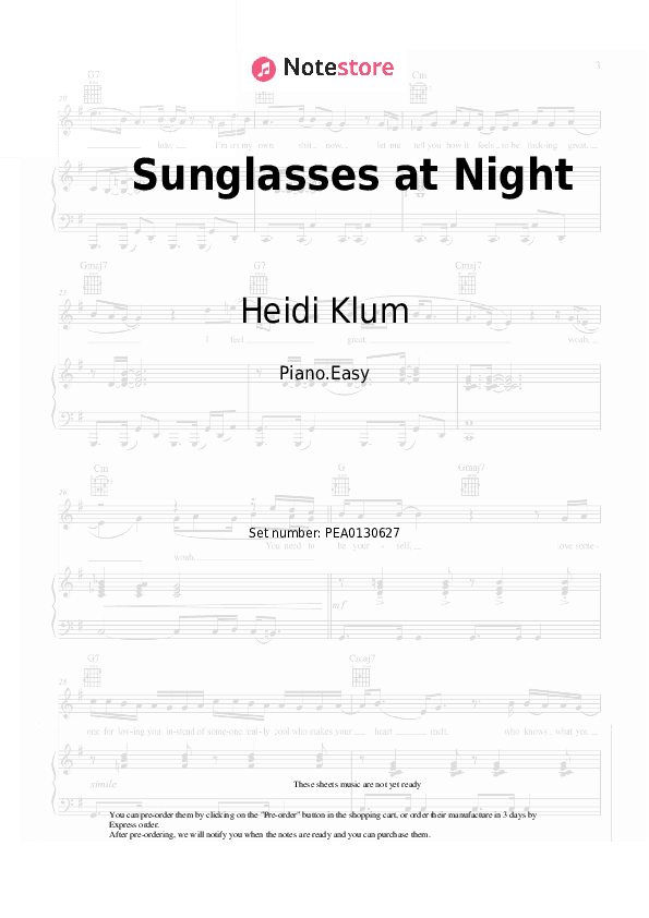 Sunglasses at Night - Heidi Klum Piano Sheet Music Easy - Piano.Easy