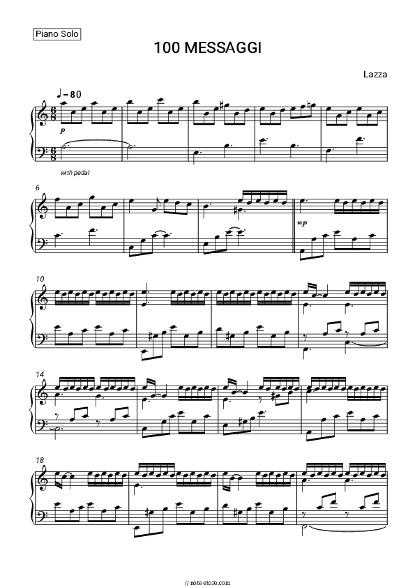 100 MESSAGGI - Lazza Piano Sheet Music - Piano.Solo