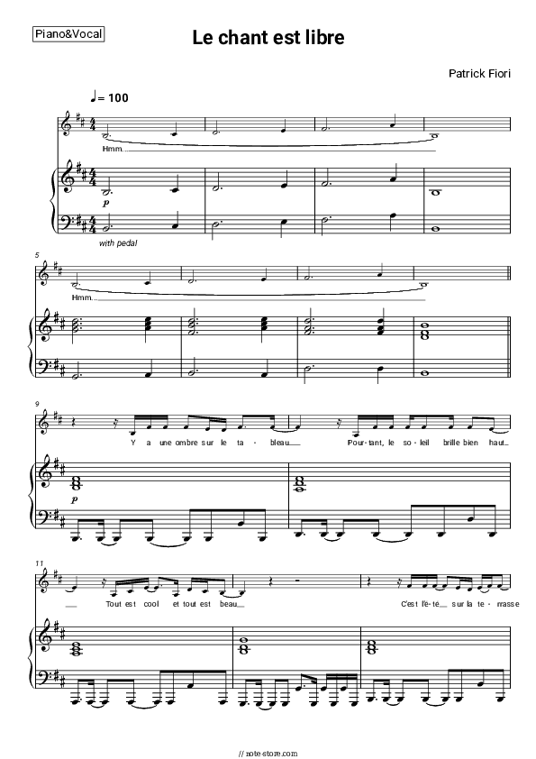 Le chant est libre - Patrick Fiori Piano Sheet Music with the Voice part - Piano&Vocal