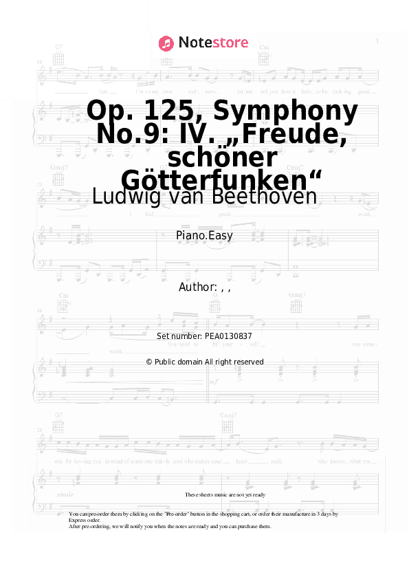 Op. 125, Symphony No.9: IV. „Freude, schöner Götterfunken“ - Ludwig van Beethoven Piano Sheet Music Easy - Piano.Easy