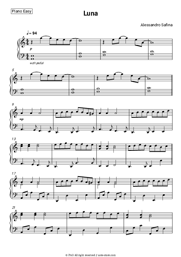 Luna - Alessandro Safina Piano Sheet Music Easy - Piano.Easy
