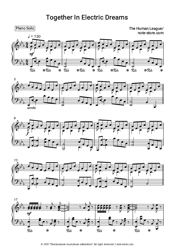 Together in electric dreams - The Human League Piano Sheet Music - Piano.Solo